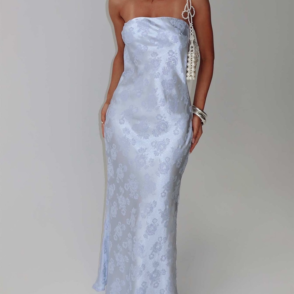 Princess Polly Floral Satin Haley Maxi Dress - Light Blue Jacquard